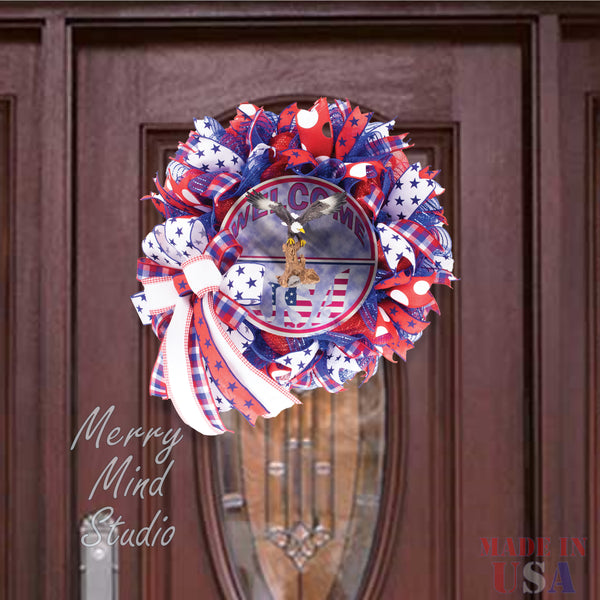 4th of July wreath, patriotic, USA, eagle,  W0416A