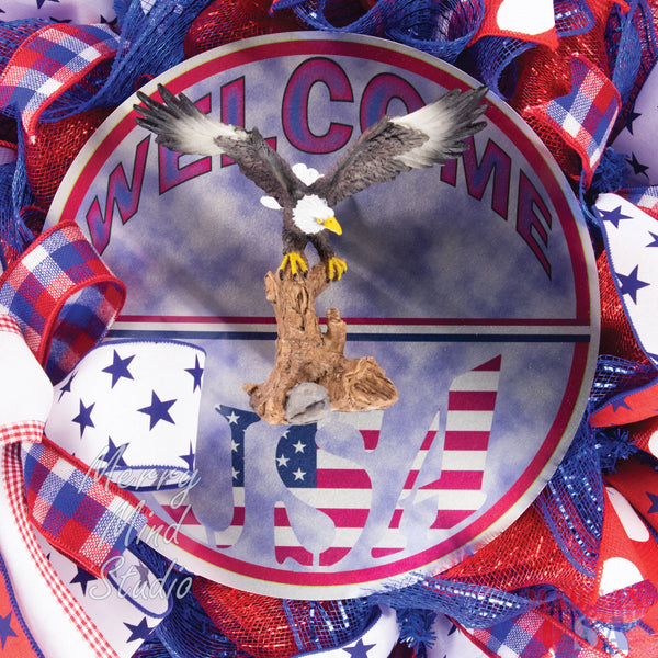 4th of July wreath, patriotic, USA, eagle,  W0416A