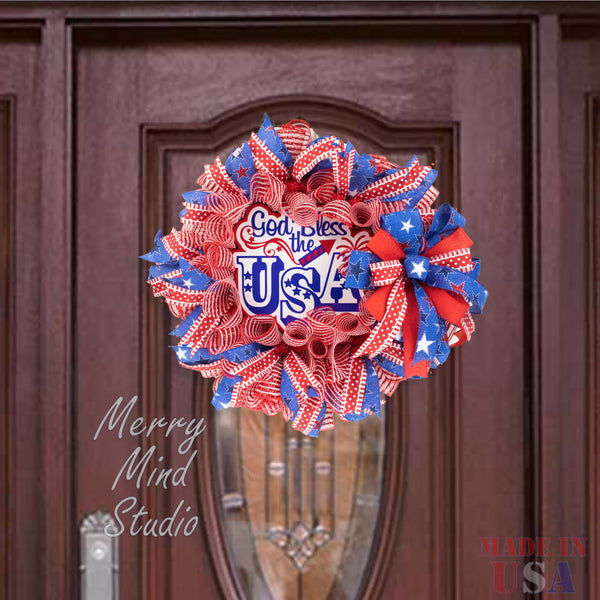 4th of July wreath, patriotic, USA, God bless the USA, 0409B