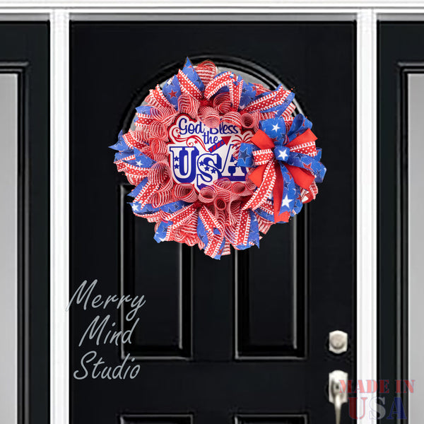 4th of July wreath, patriotic, USA, God bless the USA, 0409B