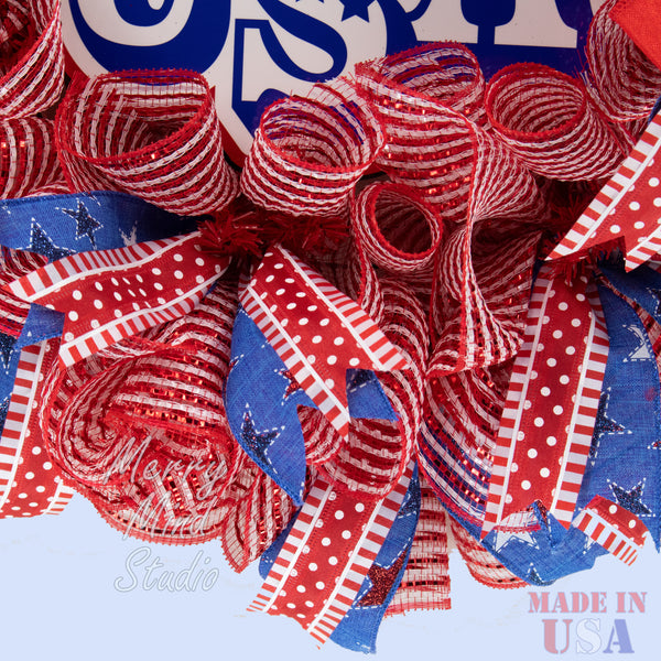 4th of July wreath, patriotic, USA, God bless the USA, 0409B