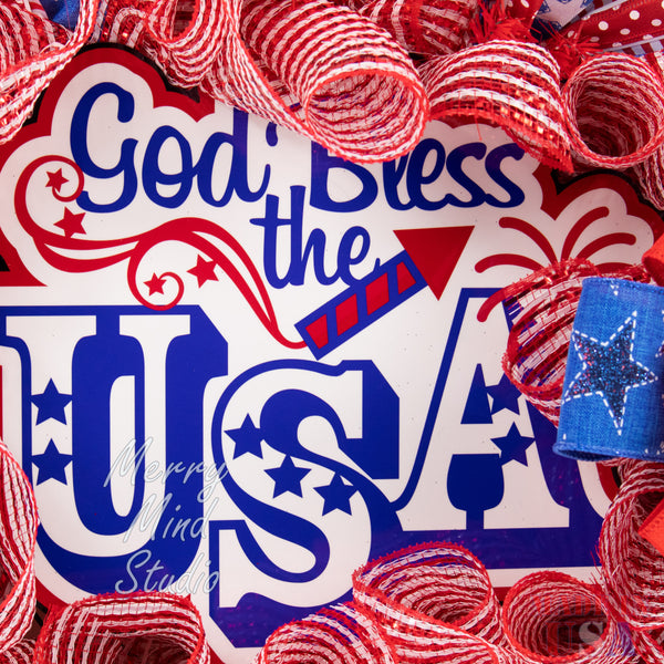 4th of July wreath, patriotic, USA, God bless the USA, 0409B