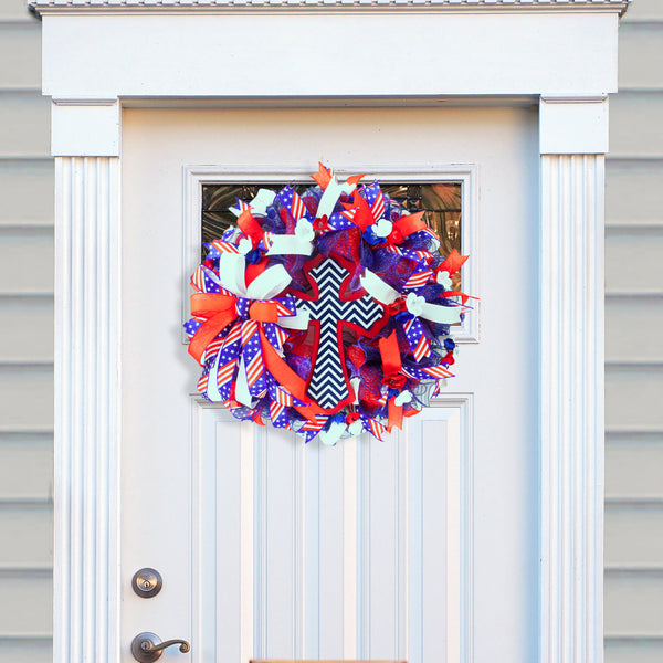 4th of July wreath, patriotic, USA, cross, Memorial Day,  W05041A