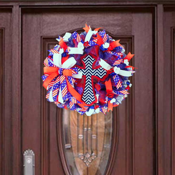 4th of July wreath, patriotic, USA, cross, Memorial Day,  W05041A