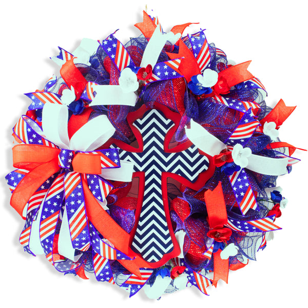 4th of July wreath, patriotic, USA, cross, Memorial Day,  W05041A