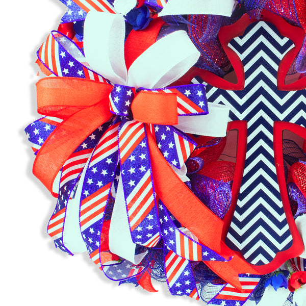 4th of July wreath, patriotic, USA, cross, Memorial Day,  W05041A