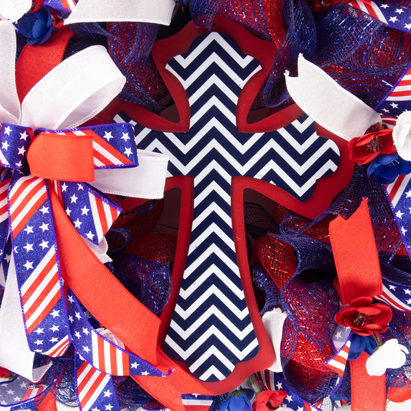 4th of July wreath, patriotic, USA, cross, Memorial Day,  W05041A