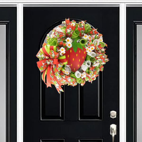 Strawberry wreath, everyday, farmhouse, red, green, W04231A
