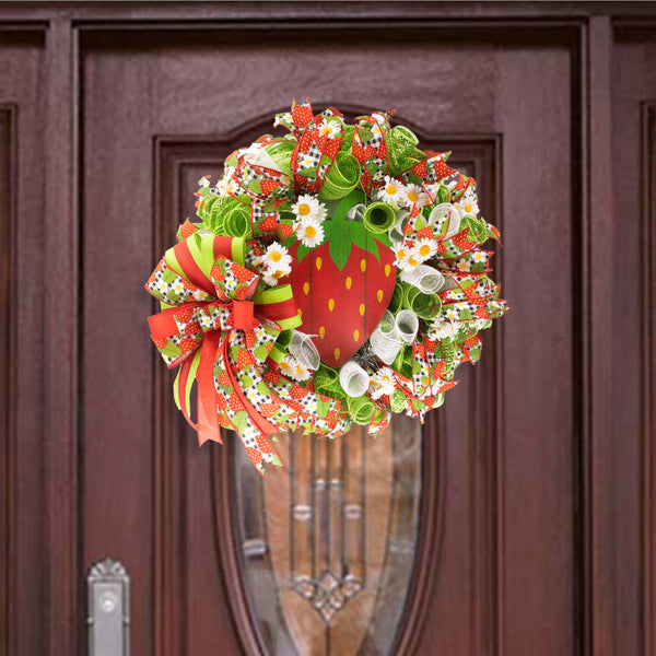 Strawberry wreath, everyday, farmhouse, red, green, W04231A