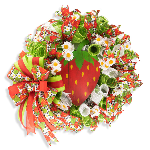 Strawberry wreath, everyday, farmhouse, red, green, W04231A