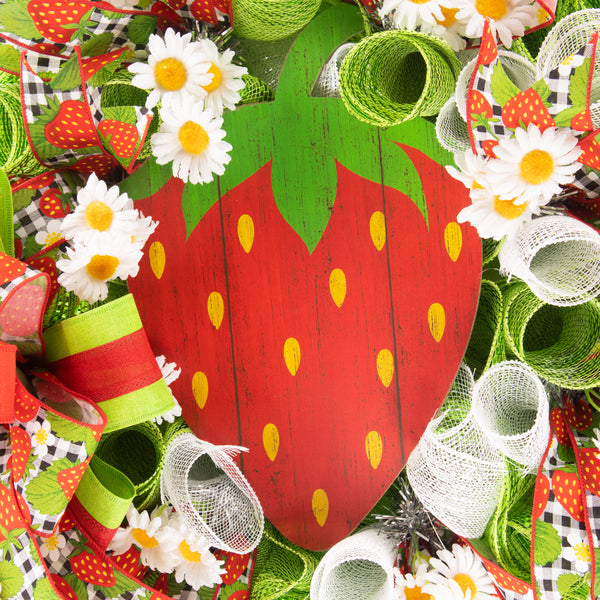 Strawberry wreath, everyday, farmhouse, red, green, W04231A