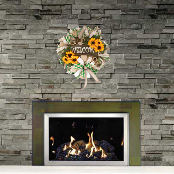 Sunflower wreath, rustic, farmhouse, welcome, everyday, orange, W04221B