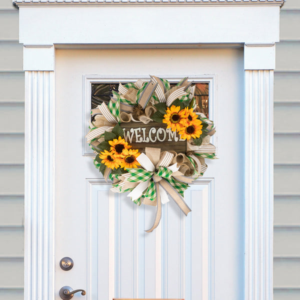 Sunflower wreath, rustic, farmhouse, welcome, everyday, orange, W04221B