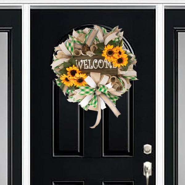 Sunflower wreath, rustic, farmhouse, welcome, everyday, orange, W04221B