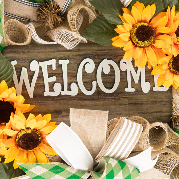 Sunflower wreath, rustic, farmhouse, welcome, everyday, orange, W04221B