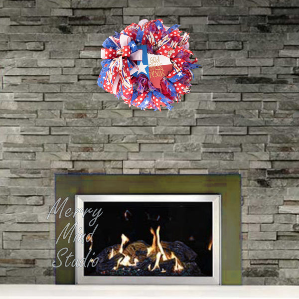 Patriotic wreath, Texas, state, God bless, everyday, merrymindstudio W04231C