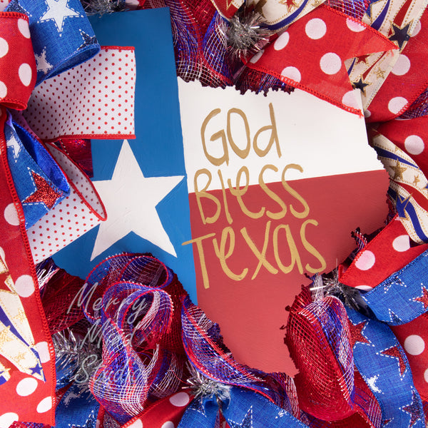 Patriotic wreath, Texas, state, God bless, everyday, merrymindstudio W04231C