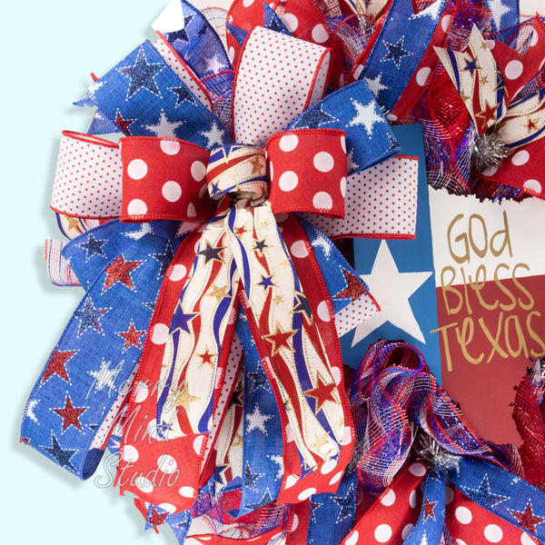 Patriotic wreath, Texas, state, God bless, everyday, merrymindstudio W04231C
