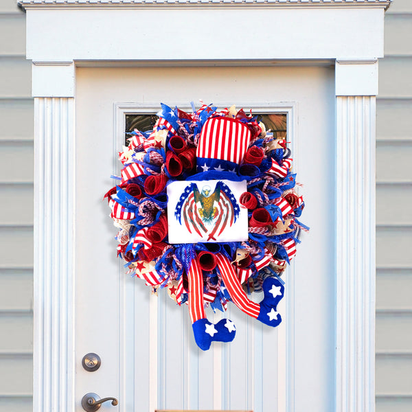 4th of July wreath, full-bodied 26", Uncle Sam, USA celebration,  W05291A