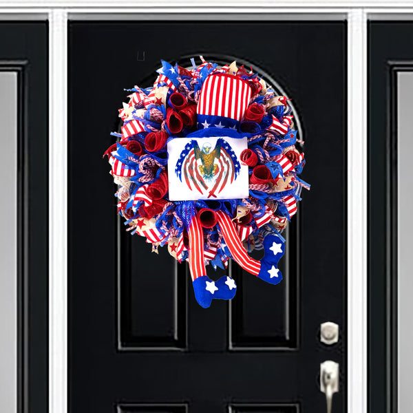 4th of July wreath, full-bodied 26", Uncle Sam, USA celebration,  W05291A
