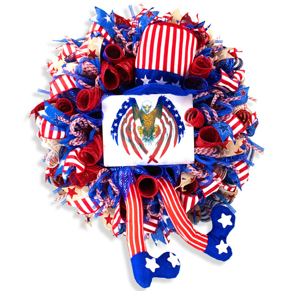 4th of July wreath, full-bodied 26", Uncle Sam, USA celebration,  W05291A