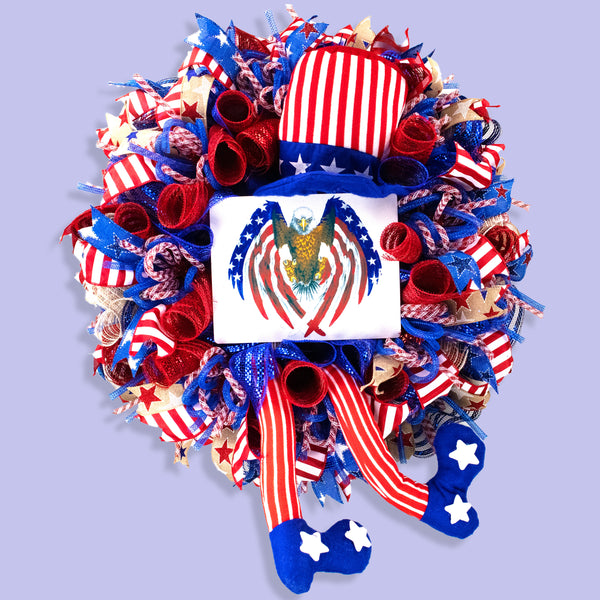 4th of July wreath, full-bodied 26", Uncle Sam, USA celebration,  W05291A