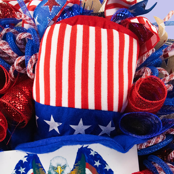 4th of July wreath, full-bodied 26", Uncle Sam, USA celebration,  W05291A