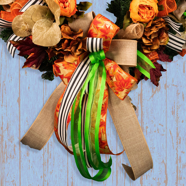 Floral wreath, elegant, evergreen, flowers, peonies, hydrangea, Autumn, fall, maple leaves, 26", door hanger, unique, decor W09221A