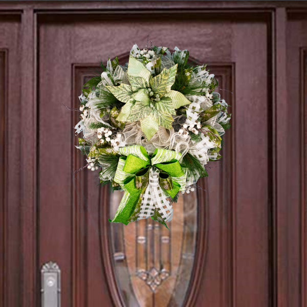 Christmas wreath, winter wreath, designer wreath, everyday wreath, front door wreath, year-round, green. 26".  W11111A