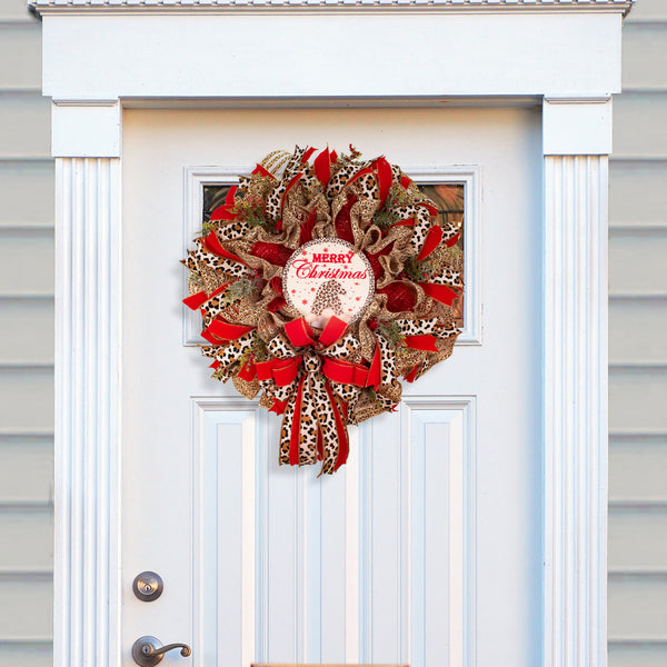 Christmas wreath, gnome wreath, leopard print wreath, door hanger, holiday decor, large, 27". W11251A