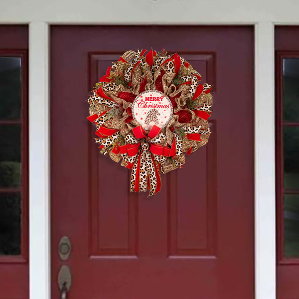 Christmas wreath, gnome wreath, leopard print wreath, door hanger, holiday decor, large, 27". W11251A