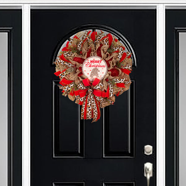 Christmas wreath, gnome wreath, leopard print wreath, door hanger, holiday decor, large, 27". W11251A