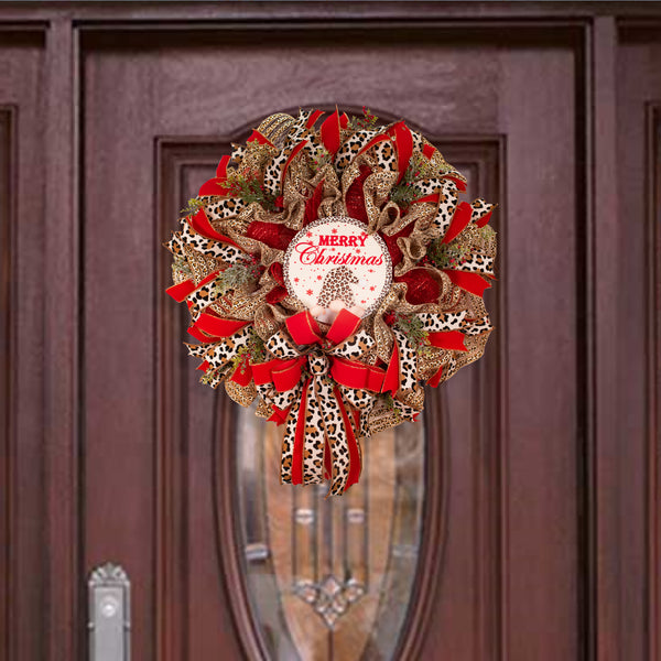 Christmas wreath, gnome wreath, leopard print wreath, door hanger, holiday decor, large, 27". W11251A