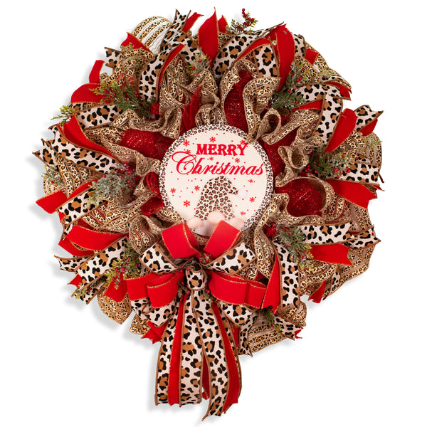 Christmas wreath, gnome wreath, leopard print wreath, door hanger, holiday decor, large, 27". W11251A