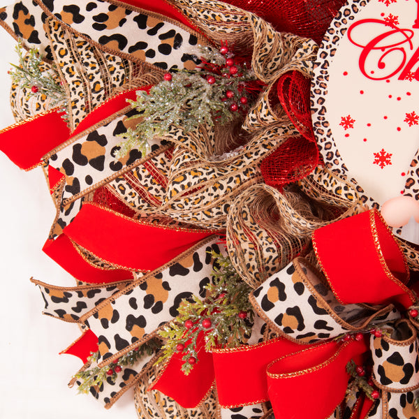 Christmas wreath, gnome wreath, leopard print wreath, door hanger, holiday decor, large, 27". W11251A