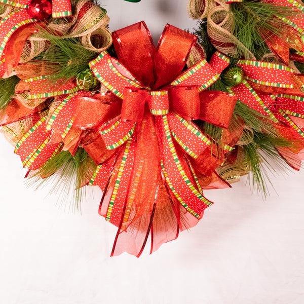 Christmas wreath, bell wreath, front door wreath, elegant red, gold. and green, door, hanger, holiday, large, 26" diameter. W11281A