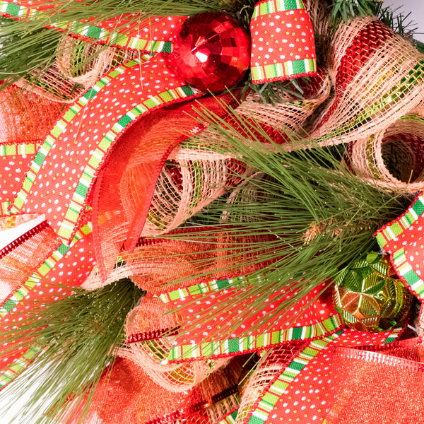 Christmas wreath, bell wreath, front door wreath, elegant red, gold. and green, door, hanger, holiday, large, 26" diameter. W11281A