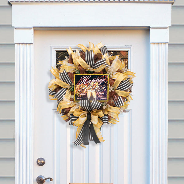 New Year wreath,  celebration wreath, front door wreath, door hanger, 28". W12121A