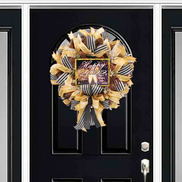 New Year wreath,  celebration wreath, front door wreath, door hanger, 28". W12121A