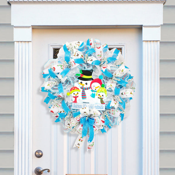 Snowman wreath, Christmas wreath, winter wreath, front door wreath, holiday wreath, door hanger, huge 29". W12141A