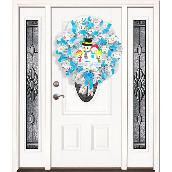 Snowman wreath, Christmas wreath, winter wreath, front door wreath, holiday wreath, door hanger, huge 29". W12141A