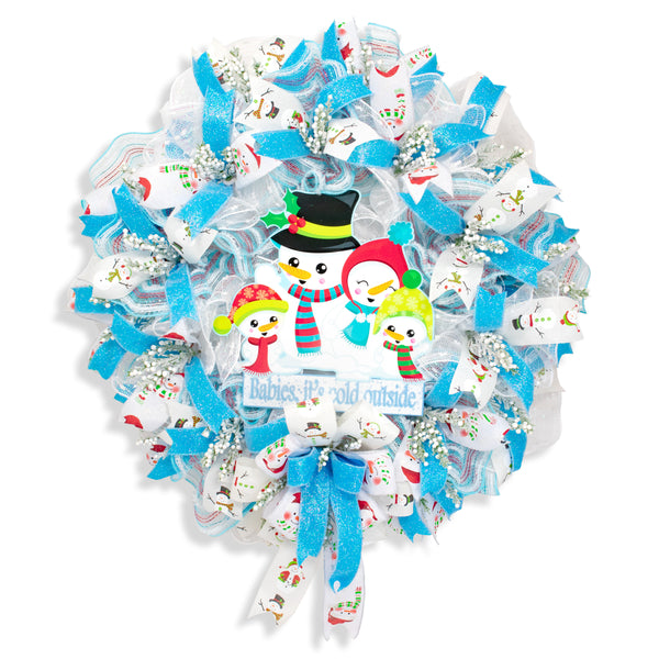 Snowman wreath, Christmas wreath, winter wreath, front door wreath, holiday wreath, door hanger, huge 29". W12141A