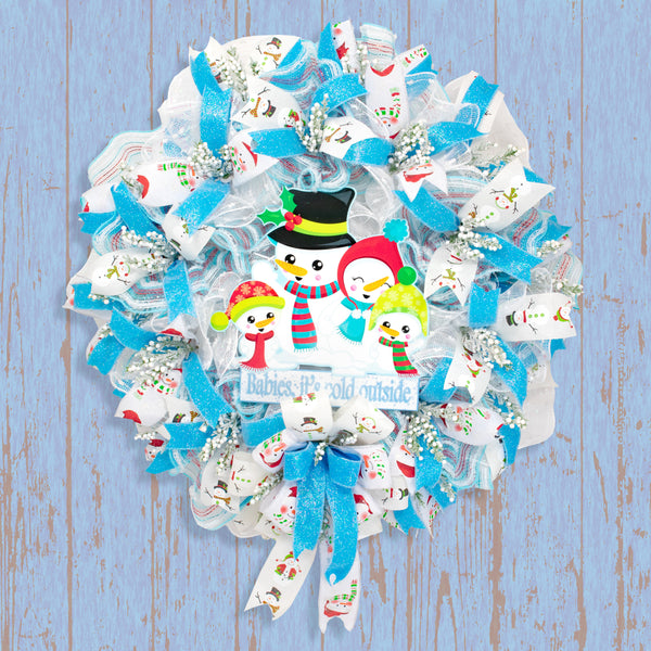 Snowman wreath, Christmas wreath, winter wreath, front door wreath, holiday wreath, door hanger, huge 29". W12141A