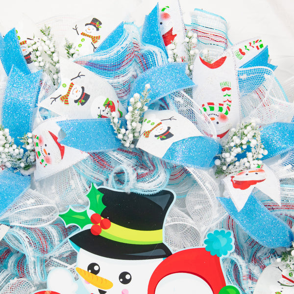 Snowman wreath, Christmas wreath, winter wreath, front door wreath, holiday wreath, door hanger, huge 29". W12141A