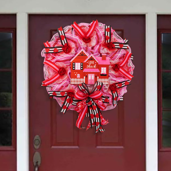 Valentine's day wreath, love wreath, front door wreath, door hanger, pink, red, 26". W20108B