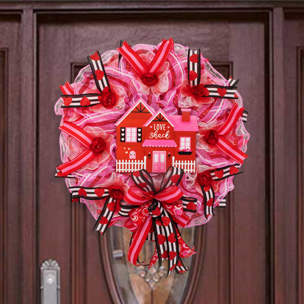 Valentine's day wreath, love wreath, front door wreath, door hanger, pink, red, 26". W20108B