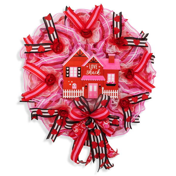 Valentine's day wreath, love wreath, front door wreath, door hanger, pink, red, 26". W20108B