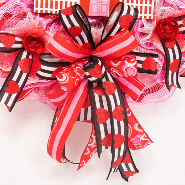 Valentine's day wreath, love wreath, front door wreath, door hanger, pink, red, 26". W20108B