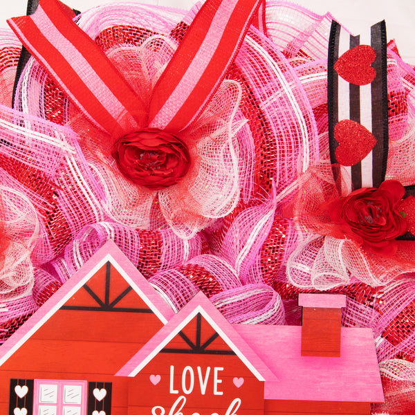 Valentine's day wreath, love wreath, front door wreath, door hanger, pink, red, 26". W20108B
