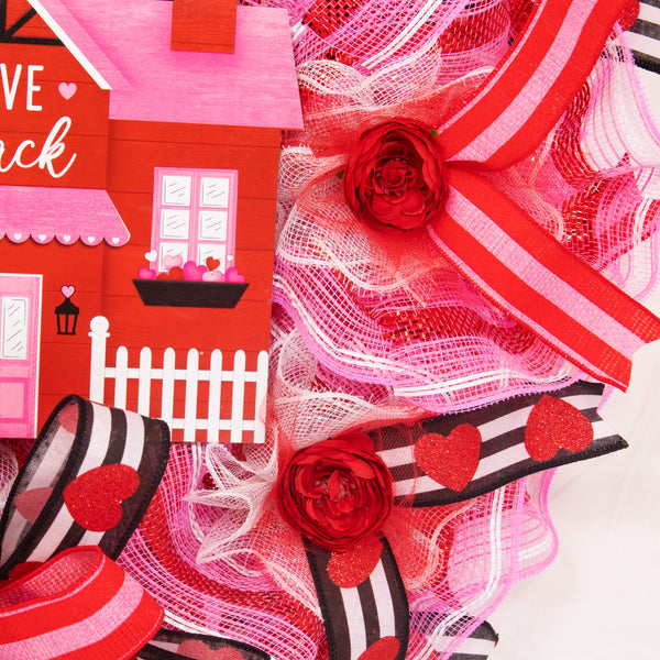 Valentine's day wreath, love wreath, front door wreath, door hanger, pink, red, 26". W20108B